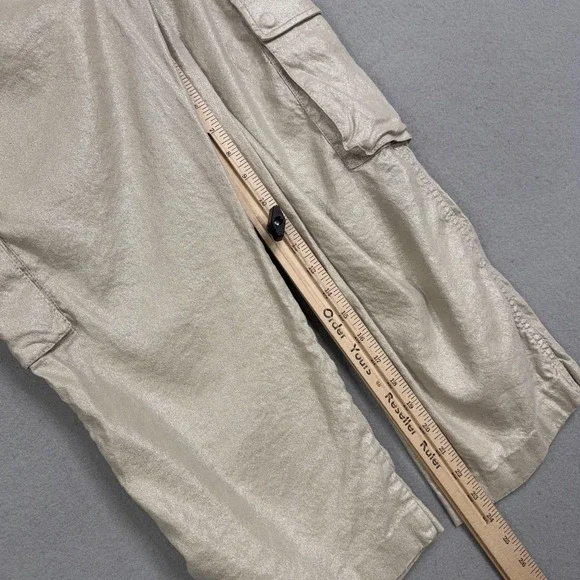Alice + Olivia Pants Womens 4 Cargo Cropped Shimmer Coated Linen Blend Stretch - Picture 10 of 13
